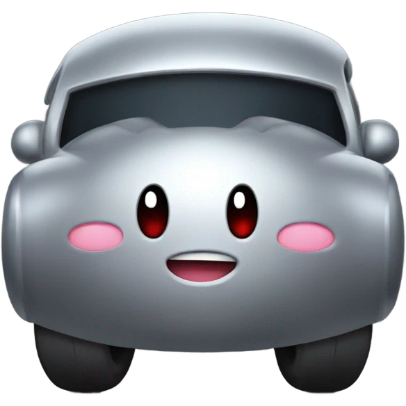 Metal cute mad Kirby bubble Gray ball driving on car wheels with mad eyebrows game emoji