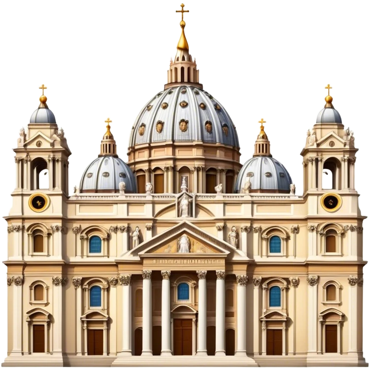 Cinematic Realistic St. Peter's Basilica Landmark Emoji, depicted with majestic, ornate architecture rendered with lifelike detail and regal lighting. emoji