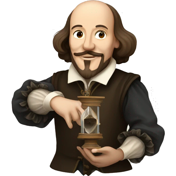 William Shakespeare holding an hourglass in his hand emoji