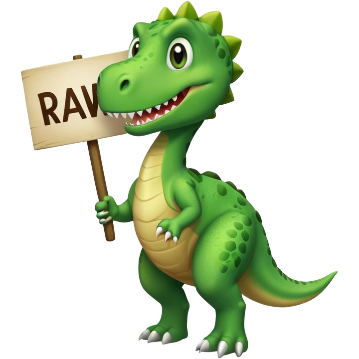 Dinosaur with sign that says rawr emoji