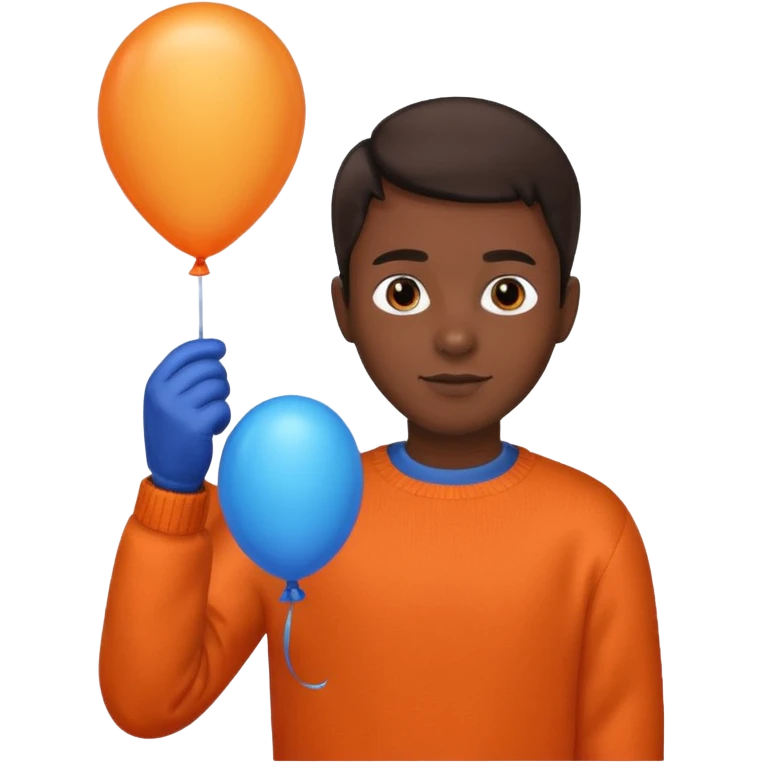 dark brown skin, orange sweater, hold blue balloon emoji