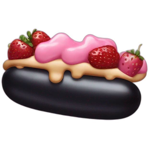 black hotdog with strawberrys, blueberrys and pink cream emoji