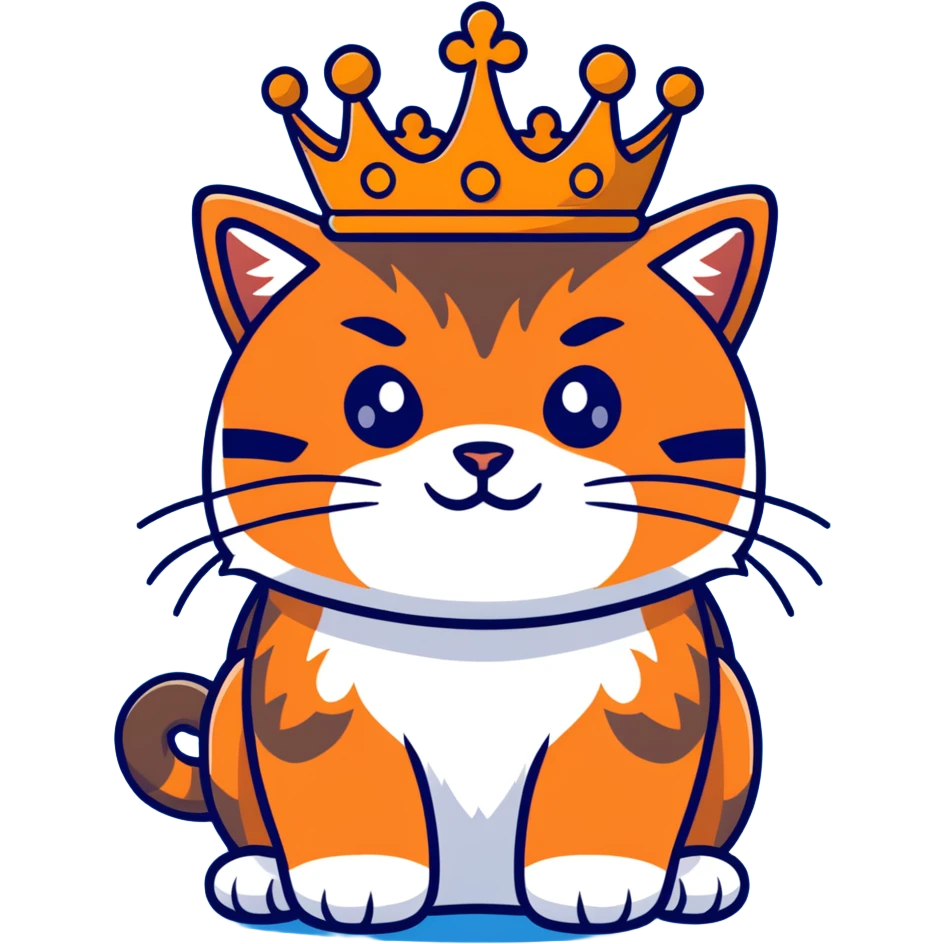 A cartoonish brown-orange Pallas's cat (Manul) with a crown emoji