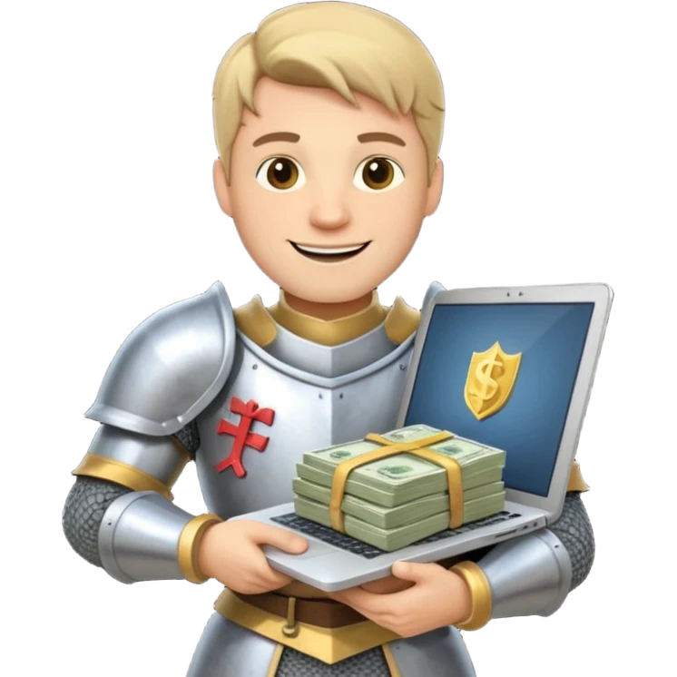 Knight with laptop and money emoji