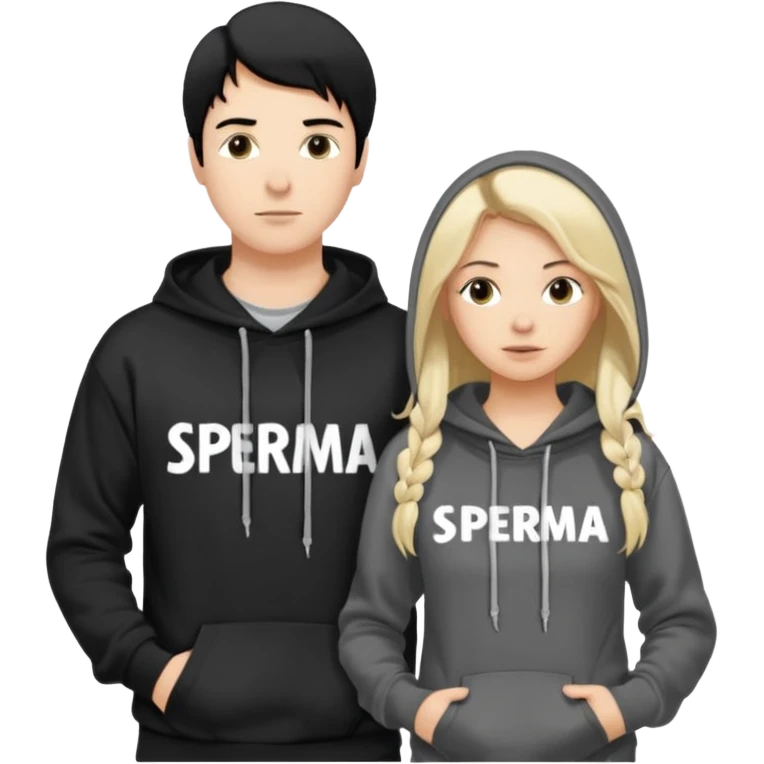 I want it to be this emote 🙍‍♂️
of a white guy with black hair and a black sweatshirt with the word "sperma" written in white in the middle. Behind him, there's a pretty blonde with long hair, pulling the string on the first person's hoodie. The girl is wearing a gray sweatshirt. emoji