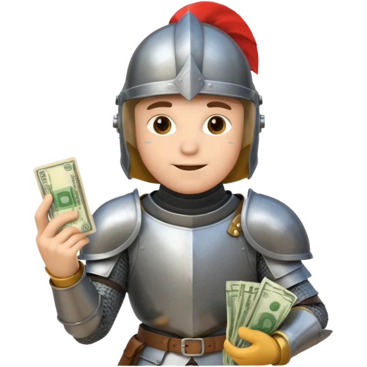 Knight with helmet holding phone and money neutral skin colour emoji