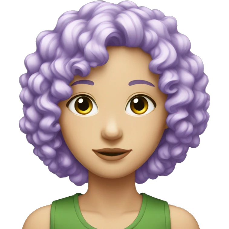 create a white person, with violet hair and curly hair with green eyes emoji