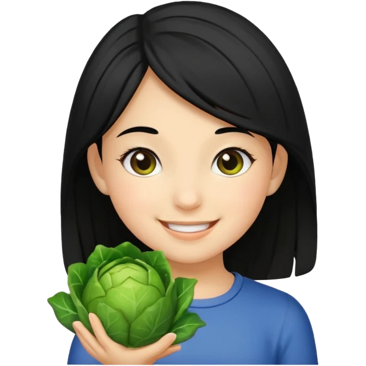 smiling girl with black hair as brussel sprout emoji