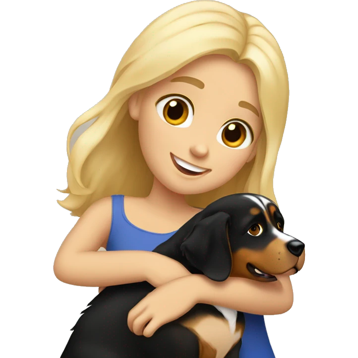 Blonde girl hugging Bernese mountain dog emoji