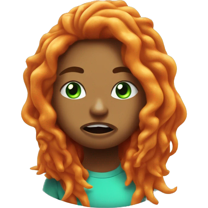 a shark named chloe with broune hair very angry with neon green eyes and a cheeto half cheeto crumbs. emoji