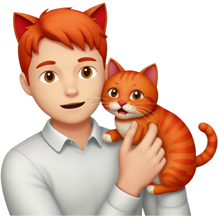 A red cat bites man`s hand emoji