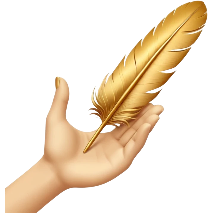 3D perspective hand holding with Premium golden ink feather emoji