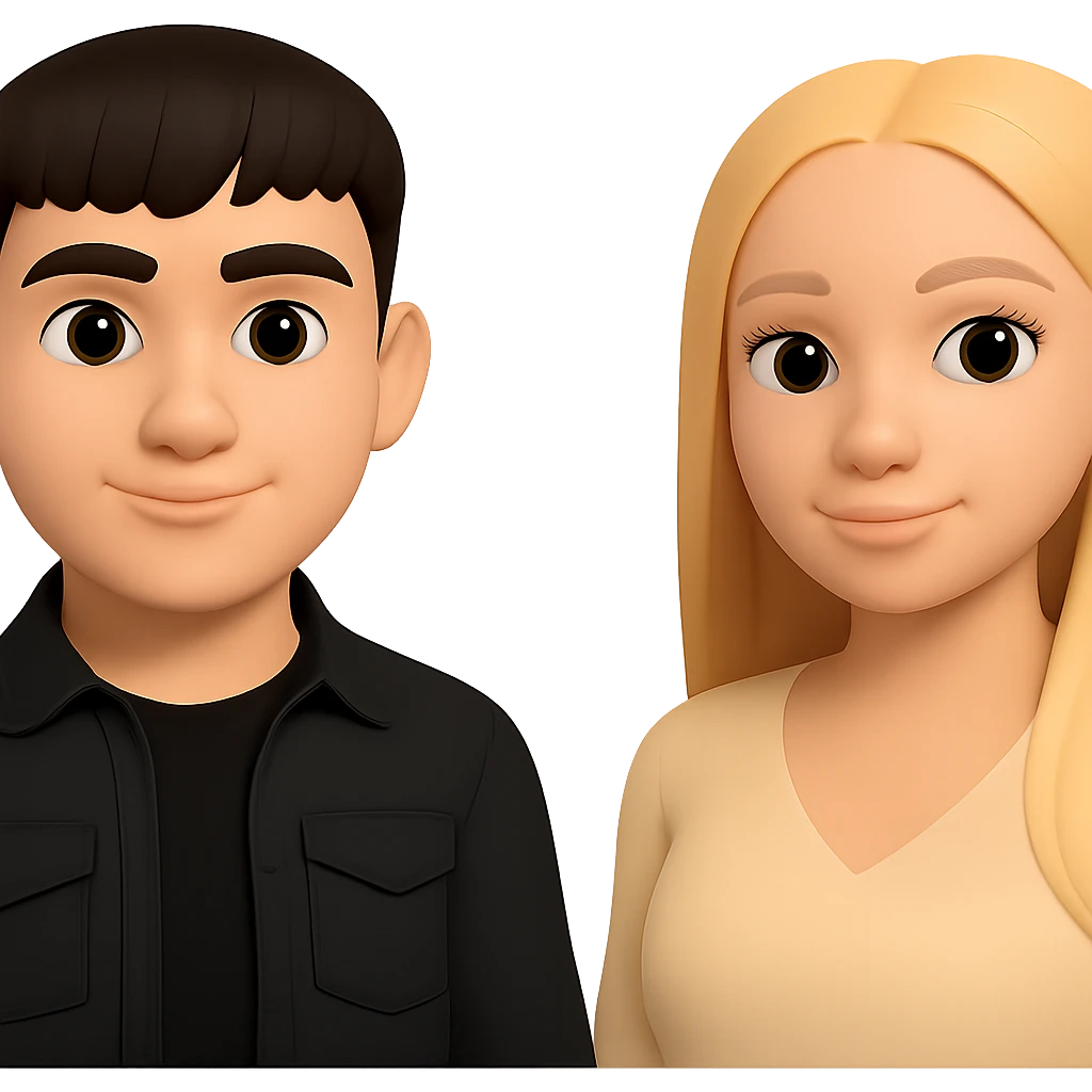 Make the skin color of the boy the same as the girl on the right, keep the image style consistent, and keep the background transparent. The style of the image is preserved as in the reference. emoji