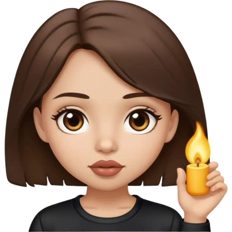 Girl, Medium-length brown hair, brown eyes, big lips, in black pajamas emoji