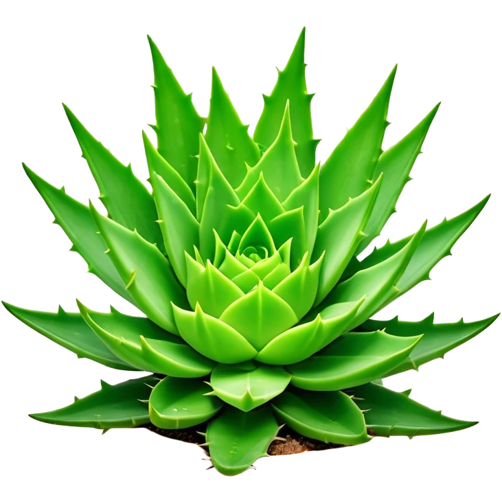 Cinematic Realistic Aloe Vera Emoji, Plump and succulent, with thick, fleshy leaves arranged in a star-like rosette. The vibrant green leaves have a slightly spiky texture, exuding a sense of resilience and healing. Soft glowing outline, capturing the essence of natural wellness and desert vitality in a flourishing aloe vera plant! emoji