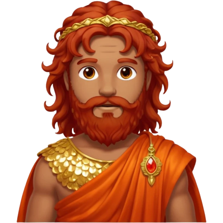 Eurus, God of Autumn Roman Deities with long dark red wavy hair and beard, orange-red sequin toga emoji
