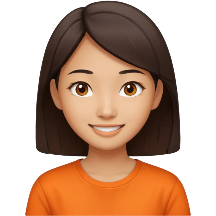 Asian narrow eyed girl with orange shirt emoji