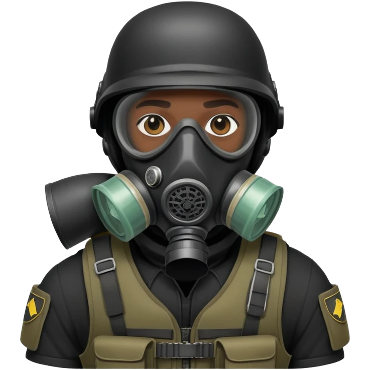 black soldier in black bulletproof vest and gas mask emoji