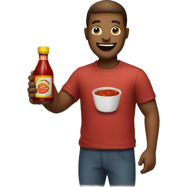 happy guy holding a chili sauce emoji