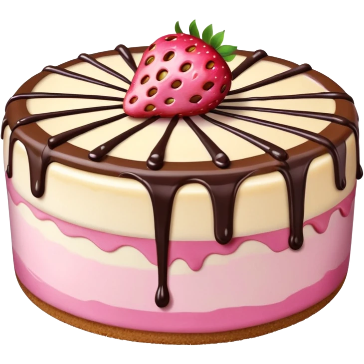 Pink strawberry cheesecake with chocolate syrup  emoji