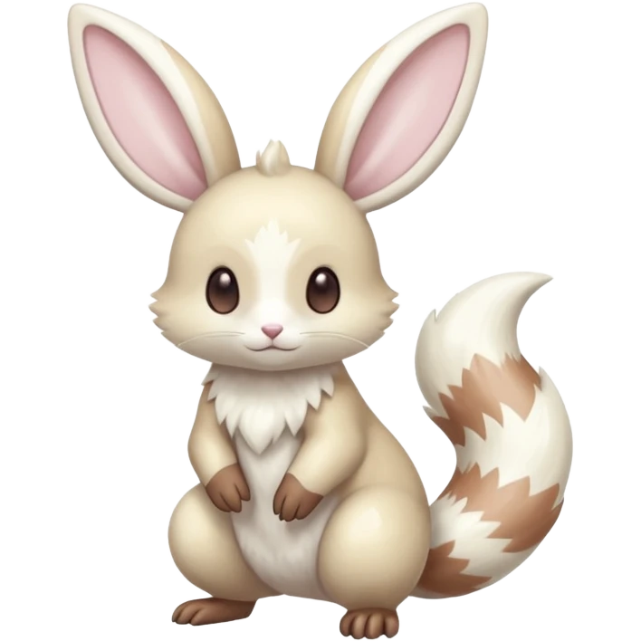 Shiny pastel silvery grey albino Lopunny-Furret-Cinccino-fusion (full body) emoji