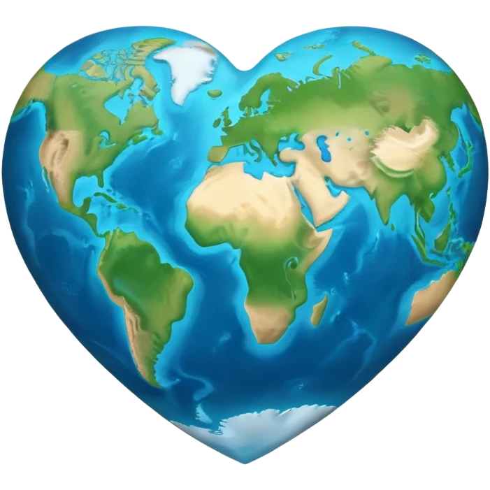 Earth shaped like a heart, showing continents and oceans emoji
