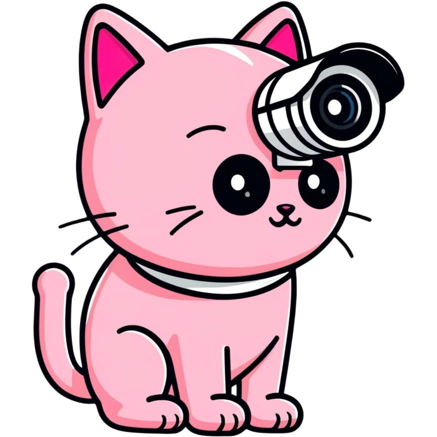 playful and cute pink cat designed as a CCTV camera emoji