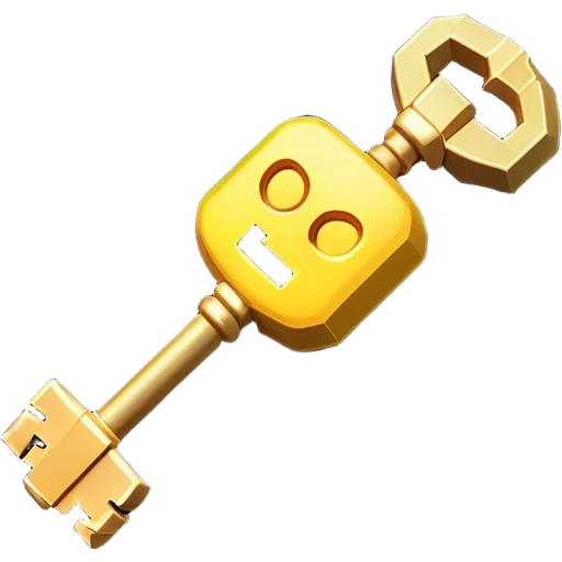 Clash of Clans aesthetic: Cinematic Playful Pixel 3D Key Emoji, rendered in a 3D vector-style similar to standard emojis with minimal shading and bold, simplified shapes. A compact, distinct form with signature details, softly glowing with a pixelated adventure charm. Simplified yet unmistakably iconic, highly detailed and consistent, glowing with a soft radiance and high shine. Stylized with a touch of classic pixel-art charm and a soft glowing outline, capturing the essence of a beloved gaming relic with a friendly, playful manner! emoji