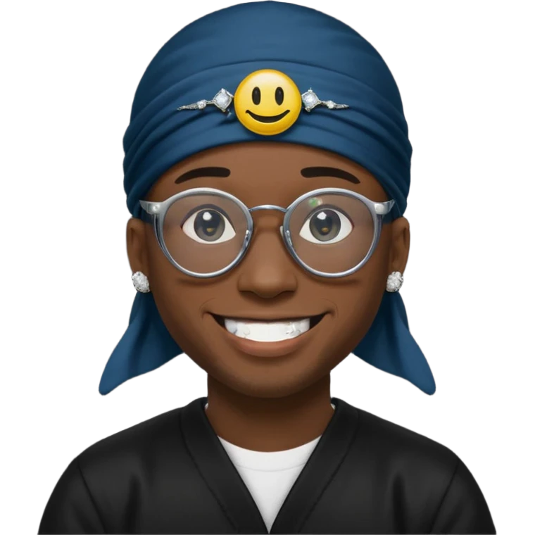 man with black durag,glasses, and smiley with diamond grillz emoji