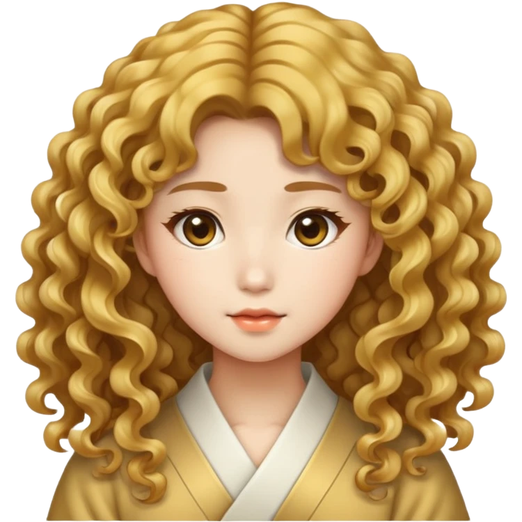Japanese girl with big golden wavy curly hair emoji