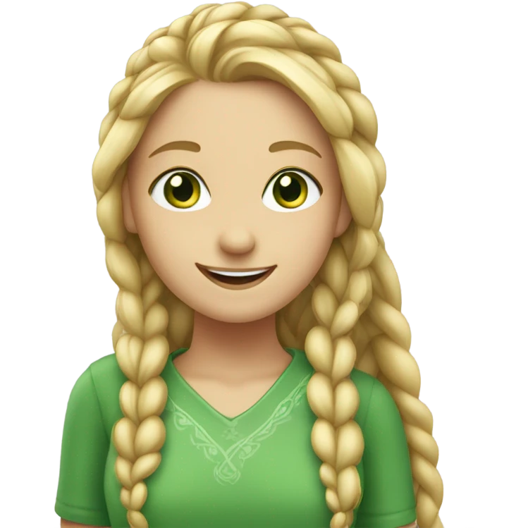 smiling girl with long braid green eyes blonde hair emoji