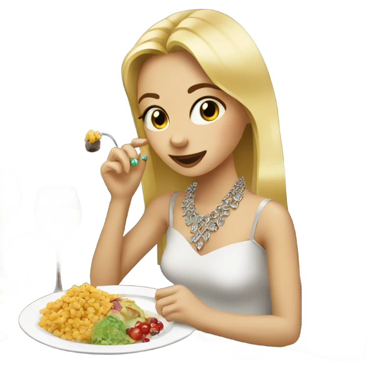 blonde girl enjoying jewelry meal emoji