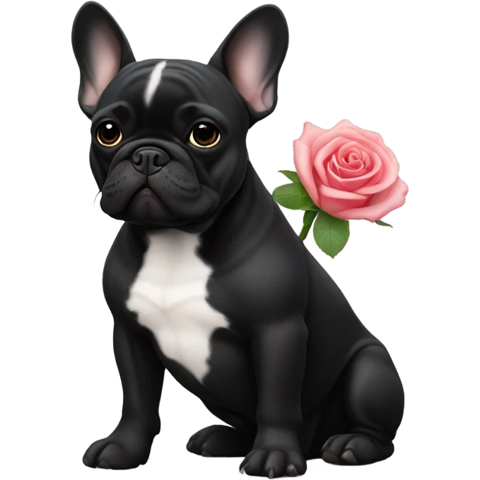 French bulldog black with rose emoji