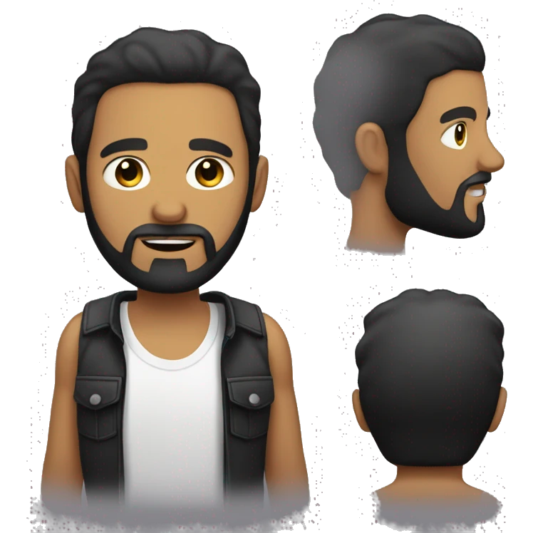 a man wit beard and black hair, your skin is white and he have an black t shirt emoji