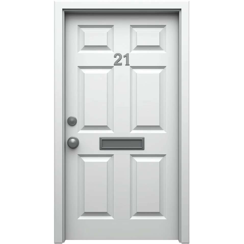 white plastic front door with metal 21 on it emoji