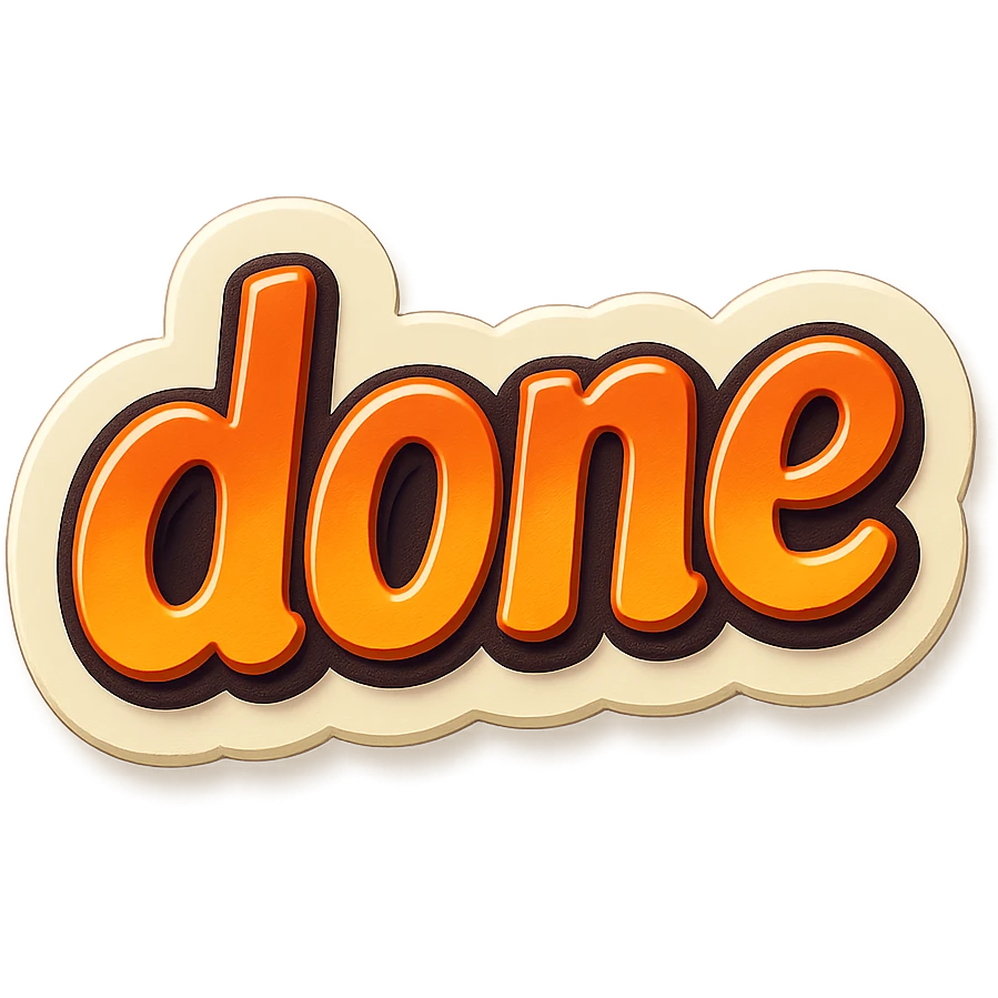 the word 'done' as a standalone icon in retro stickers style emoji