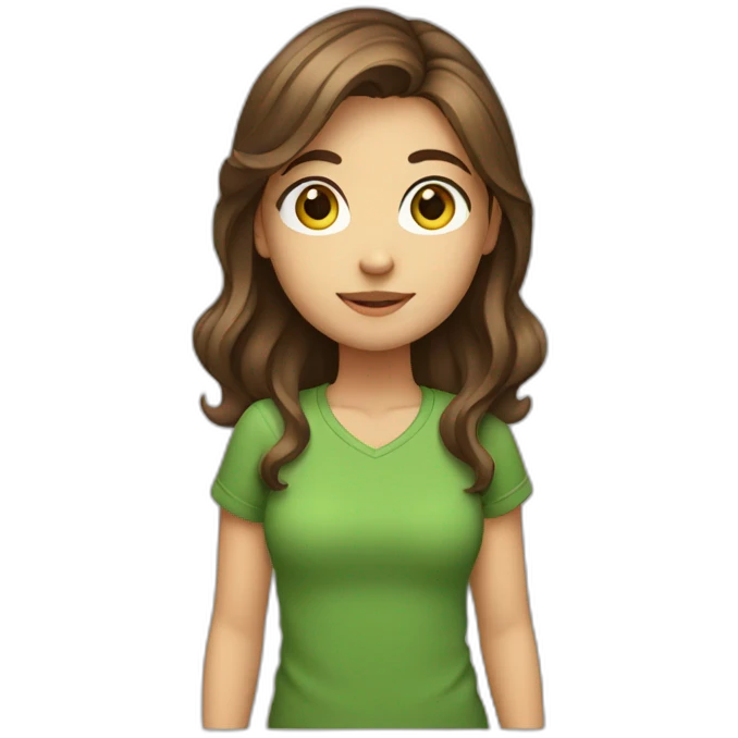 girl middle length brown hair, green t shirt, camera in the hands emoji