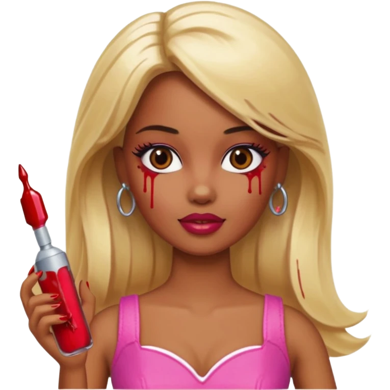 Brown skin blonde hair barbie with blood emoji