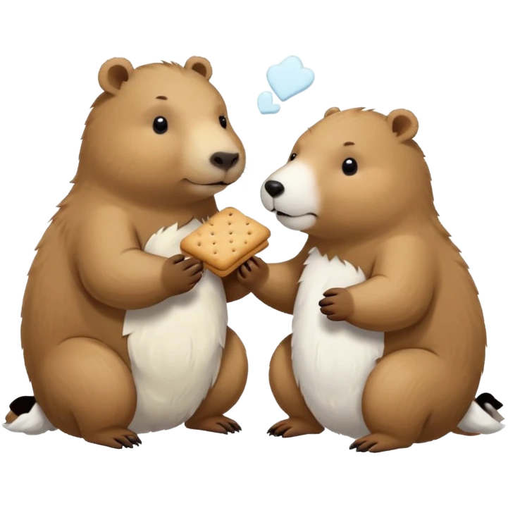 small capybara and a snow bear eating biscuits with each other emoji