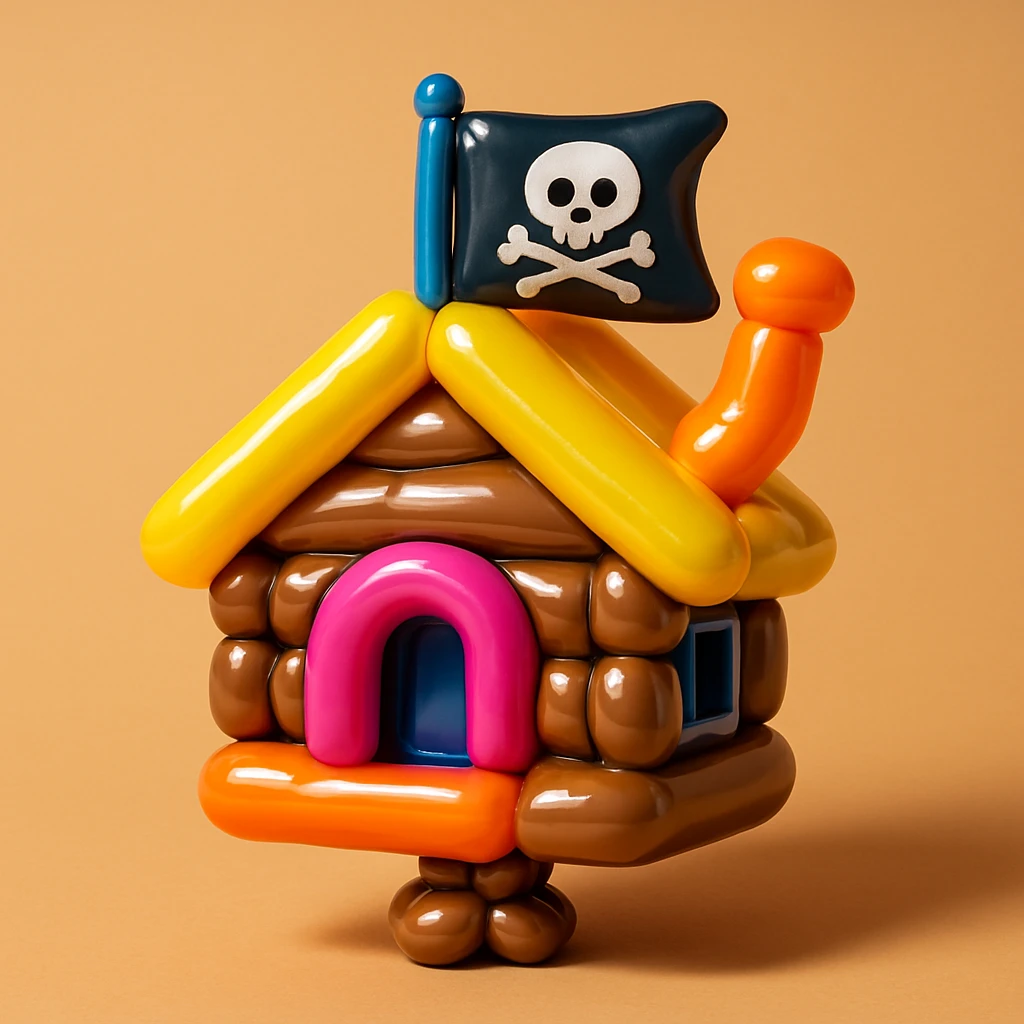 old pirate's house with skull flag emoji