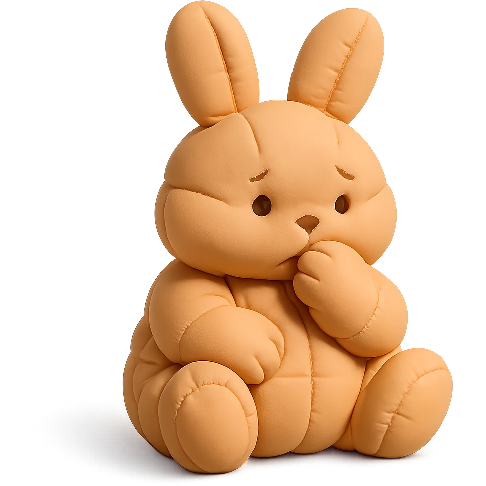 apricot bunny biting paw nervously, full body, cushion style emoji