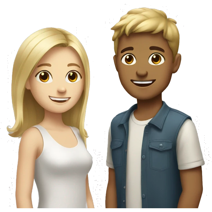 blonde girl smiling at brown haired boy emoji