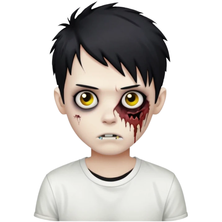 zombie boy with messy black emo hair and white shirt emoji