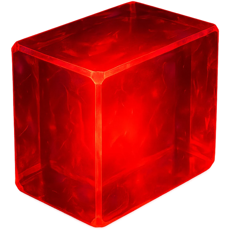 a rectangular ruby block, jewel-like shine, vivid red, translucent, glowing effect emoji