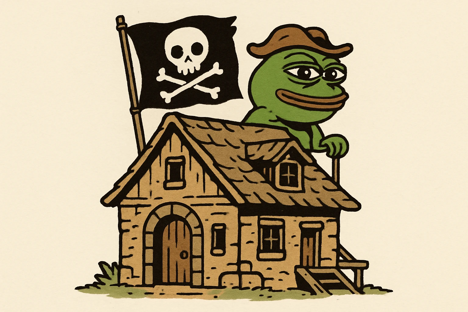 old pirate's house with skull flag emoji