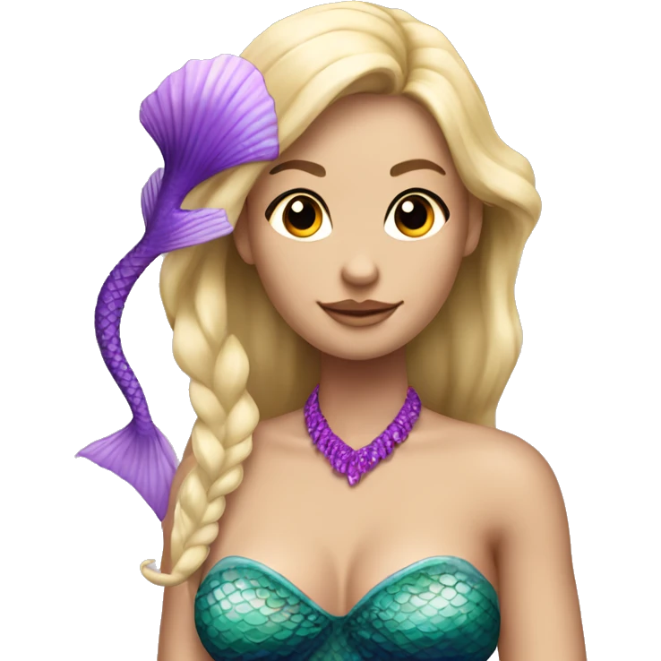 Blonde hair mermaid with purple fish tail and seashell bra emoji