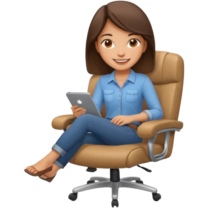 Cartoon faced girl relaxing in an office chair and smiling  emoji