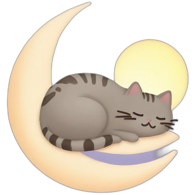 pusheen sleeping on a moon emoji