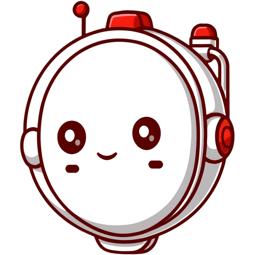 polished minimalistic perfectly round steel robot face with a red line instead of eyes, simple clean design emoji