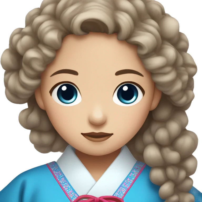 curly brown hair girl with blue eyes wearing korean hanbok emoji